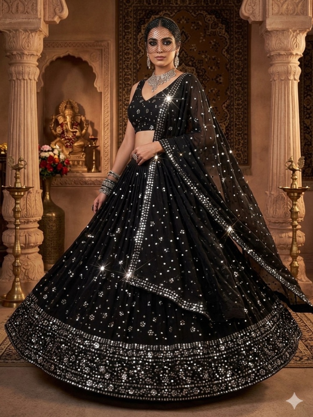 Indian Pakistani Black Sequin Lehenga Chaniya choli Saree wedding clothings